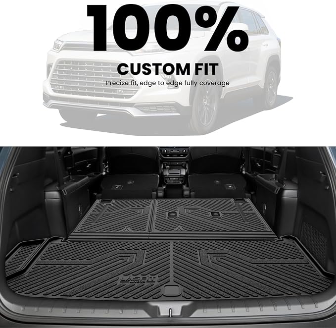 LASFIT Cargo Mat for Toyota Grand Highlander 2026 2025 2024 (Not for Highlander), All Weather TPE Custom Fit Rear Trunk Mat for 2026-2024 Grand Highlander Cargo&Backrest Mats