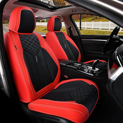 Coverado Front Seat Covers, 2 Pack Waterproof Seat Covers for Cars, Luxury Leather Seat Cushions, Front and Rear Seat Protectors, Auto Seat Covers Fit for Most Vehicles(Black&Red)