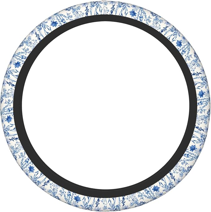 Blue Floral Steering Wheel Cover for Women & Men – Universal 15 Inch Car Accessories, Non-Slip & Stylish Design, Fits Most Cars, SUVs, and Auto