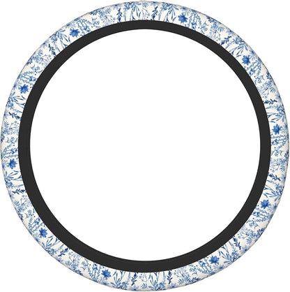 Blue Floral Steering Wheel Cover for Women & Men – Universal 15 Inch Car Accessories, Non-Slip & Stylish Design, Fits Most Cars, SUVs, and Auto