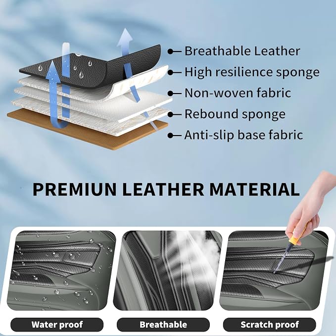 Fit Renegade Car Seat Covers for Jeep Renegade 2015-2024 -Full Set Premium Leather, Waterproof & Breathable，All-Weather Seat Cushion Protecto & Airbag Compatible, 2 Front Seat Gray