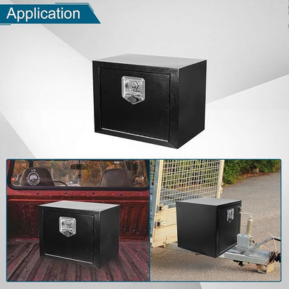 18"X18"X18" Underbody Steel Utility Truck Tool Box Chest With Lock and Keys，Heavy Duty Trailer Toolbox for Pick Up Truck RV Trailer, Black Storage Organizer Box