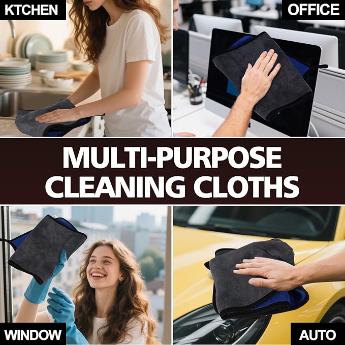 2 Pack Microfiber Cleaning Cloth, 23"x 11" Extra Large Microfiber Towels, Ultra Absorbent Car Washing Towels, Reusable Lint Free Streak Free Cleaning Rags for Car, Kitchen, and Window