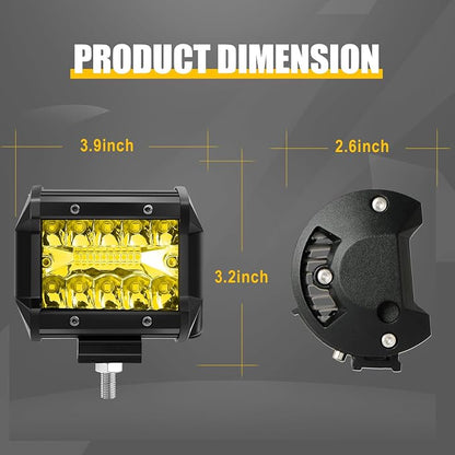 2PCS 4 Inch Yellow 120W LED Light Bar 12000LM Spot Flood Combo Off Road Triple Row Work Driving Fog Light for Pickup Truck ATV UTV SUV Boat