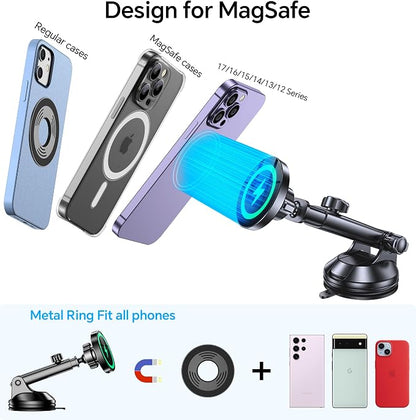 Coolpow for MagSafe Car Mount Charger【Ultra Magnet】Magnetic Phone Holders for Your Car Charger Magnetic Wireless Car Phone Holder Charger Car Accessories for Women Cell Phone Mount for iPhone 17 16 15