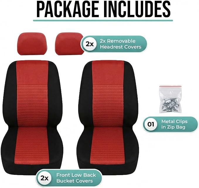 FH Group Universal Car Seat Covers Front Set for SUV Truck Sedan Vans | 3D Textured Breathable Fabric Seat Cover Set Protector with Airbag Compatible Interior Upgrade - Red