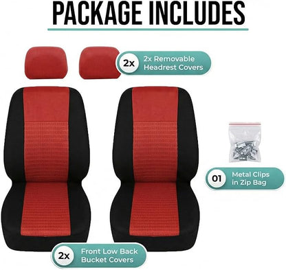 FH Group Universal Car Seat Covers Front Set for SUV Truck Sedan Vans | 3D Textured Breathable Fabric Seat Cover Set Protector with Airbag Compatible Interior Upgrade - Red
