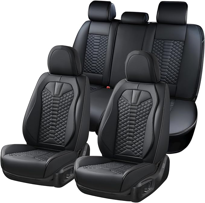 Coverado Leather Seat Covers, Car Seat Covers Full Set, Black Seat Covers for Cars, Car Seat Protector Waterproof, Car Seat Covers Front Seats and Back Universal Fit for Most Cars