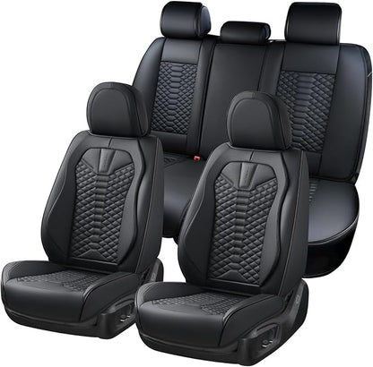 Coverado Leather Seat Covers, Car Seat Covers Full Set, Black Seat Covers for Cars, Car Seat Protector Waterproof, Car Seat Covers Front Seats and Back Universal Fit for Most Cars
