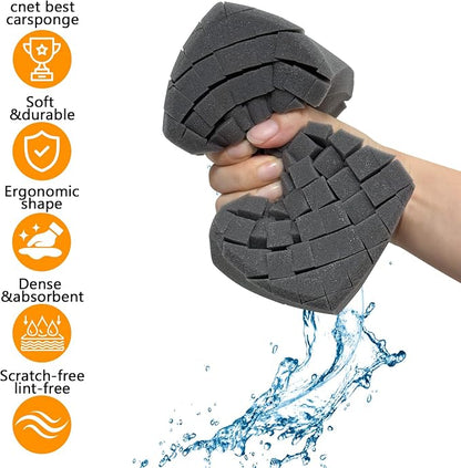 2Pack Grid Car Wash Sponge, Saiqiang Car Detailing Sponges Durable Foams Rinseless Washing Cross-Cut Scratch-Free for Cleaning Accessories Gray