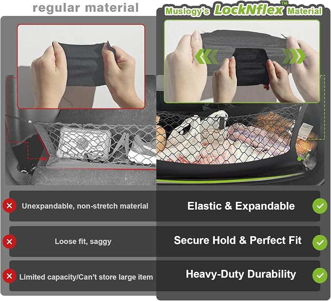 Muslogy Truck Bed Cargo Net Trunk Netting Compatible with 2015-2020 Chevy Suburban | GMC Yukon XL Accessories, Pickup Cargo Organizer SUV Sedan Storage Net w/Heavy Duty Carabiners