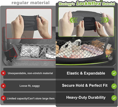Muslogy Truck Bed Cargo Net Trunk Netting Compatible with 2015-2020 Chevy Suburban | GMC Yukon XL Accessories, Pickup Cargo Organizer SUV Sedan Storage Net w/Heavy Duty Carabiners