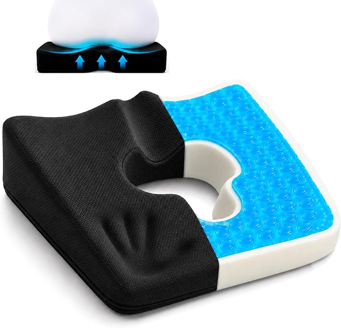 Gel Wheelchair Seat Cushion,Bed Sore Cushions for Butt,Gel Cushion for Pressure Relief,Donut Pillow for tailbone pain relief,Coccyx,hemorrhoid Pillow,Cushion for Office Chair18"Lx15"Wx3"H(BLACK)