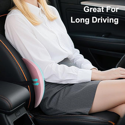Lumbar Support Pillow, Ergonomic Back Cushion for Office Chair with Adjustable Straps & Detachable Breathable Cover,Memory Foam Car Lumbar Pillow, Back Support Pillow for Car, Office,Bed Rest(Pink)