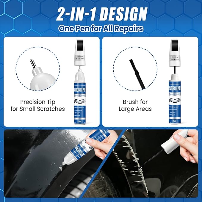 Touch Up Paint for Cars Shadow Black (G1), Compatible with Ford F-150/Explorer/Mustang/Ranger/Escape/Edge, 2-in-1 Car Scratch Repair Pen, Exact Color Match, Waterproof & Quick Dry