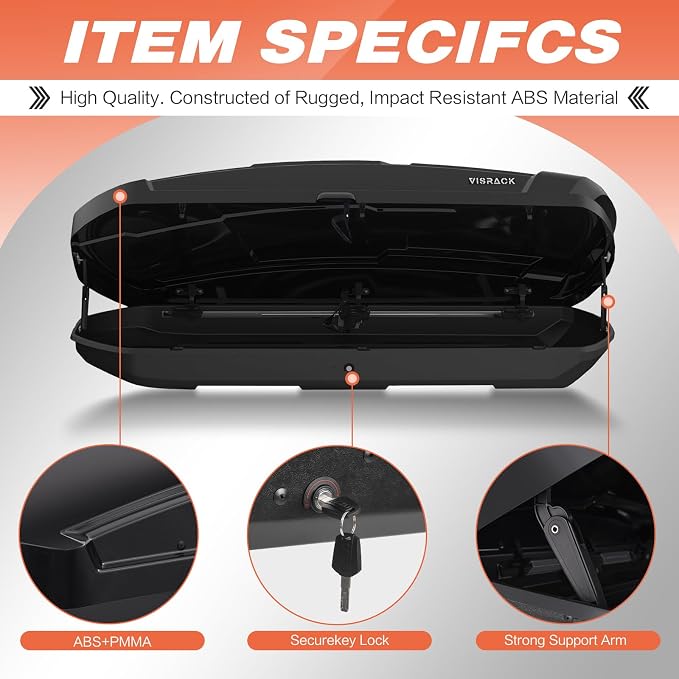 26 Cu Ft Cargo Box, Hard Shell Roof Cargo Carrier with Security Keys, 87.20" x 38.19" x 17.36" Roof Box, Dual-Sided Opening, Tool-Free Install, Black