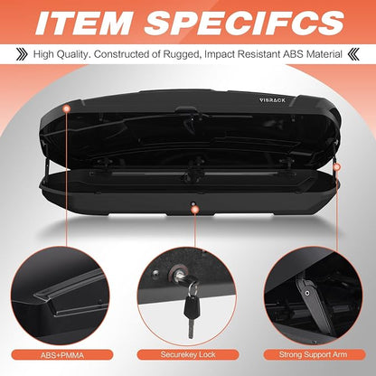 26 Cu Ft Cargo Box, Hard Shell Roof Cargo Carrier with Security Keys, 87.20" x 38.19" x 17.36" Roof Box, Dual-Sided Opening, Tool-Free Install, Black