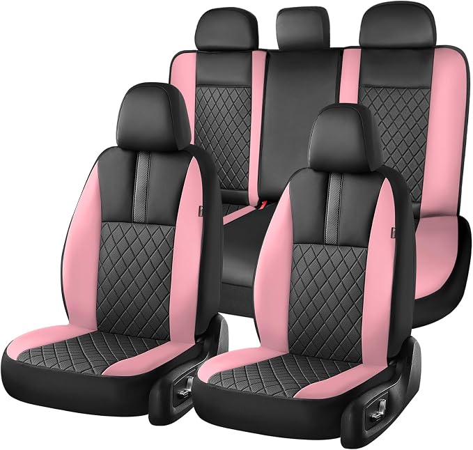 Coverado Car Seat Covers Full Set, Automotive Front and Rear Seat Covers with Backrest, Nappa Leather Car Seat Protectors Waterproof, Universal for Most Vehicles