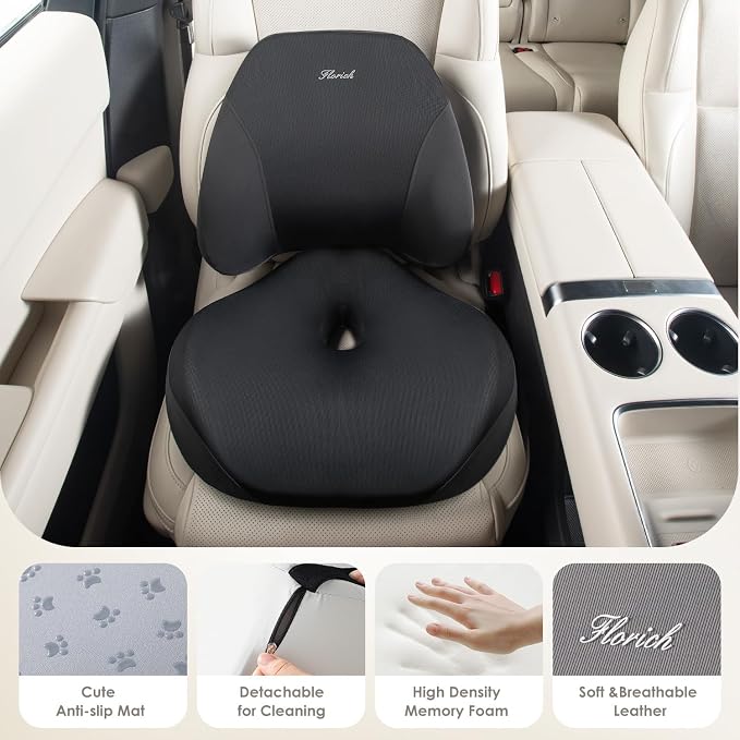FLORICH Upgraded Ergonomic Memory Foam Car Seat Cushion with Lumbar Support, Non-Slip, Washable Driving Seat Cushion for Back & Sciatica Pain Relief, Large Car Seat Cushion Driver, Office-Black