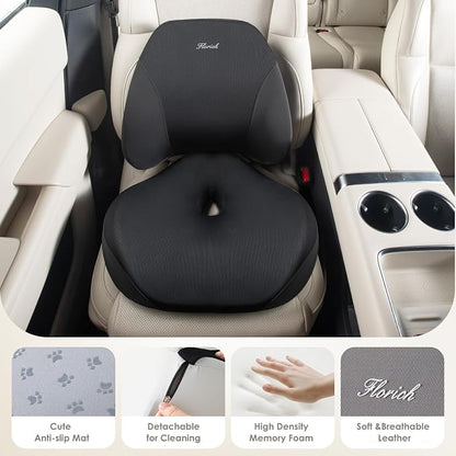 FLORICH Upgraded Ergonomic Memory Foam Car Seat Cushion with Lumbar Support, Non-Slip, Washable Driving Seat Cushion for Back & Sciatica Pain Relief, Large Car Seat Cushion Driver, Office-Black