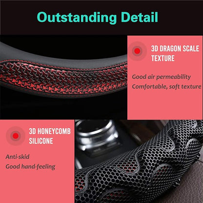 PINCTROT Large Size Steering Wheel Cover Great Grip with 3D Honeycomb Anti-Slip Design, 15.5-15.75 Inch (Wine Red)