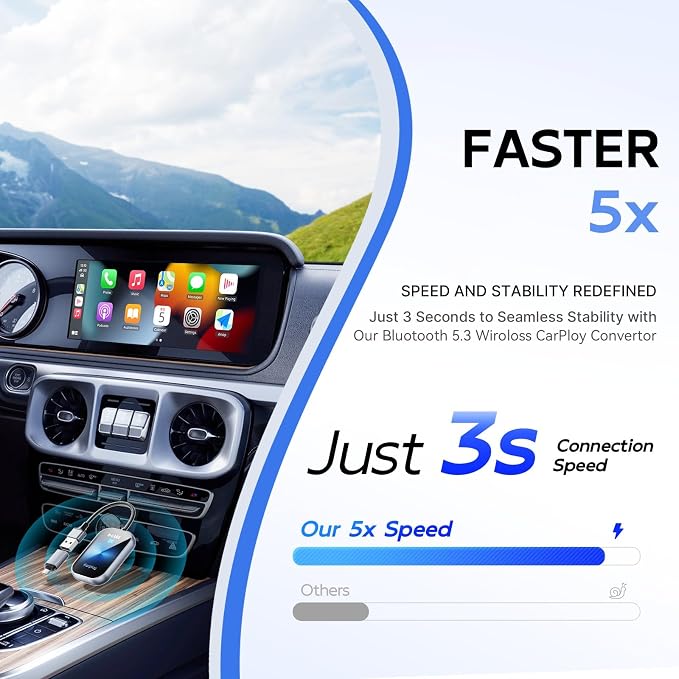 Wireless CarPlay Adapter for Apple iPhone (2025 Upgraded) - Multi-User Seamless Connection for Convert Wired to Wireless Car Play Adapter - No Latency from iOS 10+ to Screen w/USB C (Blue)