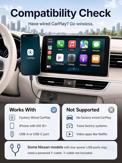 Wireless CarPlay Adapter for Apple Daily Commute, Wired to Wireless | Ultra Mini, Cooling Design, Fast Stable Connection, Easy to Set Up, Bluetooth 3s Reconnect, Maps Music Calls, For iOS 10+