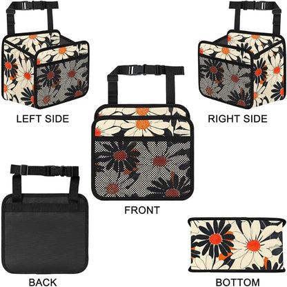 Car Backseat Organizer, PU Leather Back of Seat Cars Hanging Organizer with Pockets Leakproof Car Garbage Bag Hanging Cars Seat Storage Box Travel Accessories Foldable (Flower Orange)