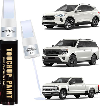 Star White Metallic Tri-Coat(AZ) Car Paint Touch Up Pen for Ford, 2-In-1 Color Accurate Touch Up Car Scratch Repair Paint Exact Match Ford Series Automotive Scratch Remover for Nicks & Chips Repair