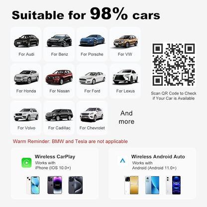 Wireless CarPlay Adapter for iPhone - Carplay&Android Auto Wireless Adapter Convert Wired to Wire-Less Carplay Dongle Fast Setup No Latency for Cars with Built-in Car-Play