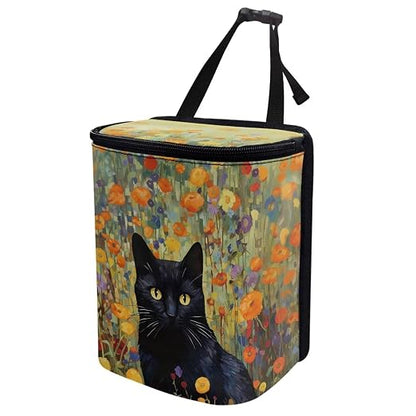 Talayituse Cat Flower Print Car Trash Can with Lid, Leak Proof Auto Trash Bag Hanging Vehicle Garbage Can Multipurpose Storage Container for Back Seat Road Trip