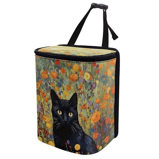 Talayituse Cat Flower Print Car Trash Can with Lid, Leak Proof Auto Trash Bag Hanging Vehicle Garbage Can Multipurpose Storage Container for Back Seat Road Trip