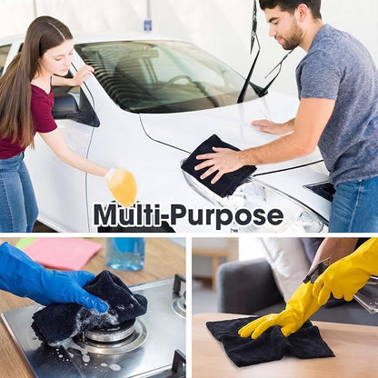 Shimeyao 40 Pcs 16 x 16 Inch Edgeless Microfiber Plush Towels for Cars Detailing Drying Wash Polishing Absorbent Cleaning Cloths, 500 GSM (Black)