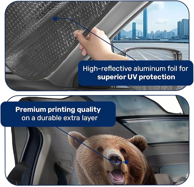 GENANY Bear Couple Funny Windshield Sun Shade for Car SUV Truck (55x30 Inches),Sun Shade Windshield, Shades for Windows, Protector Blocks UV, Spring Car Decor