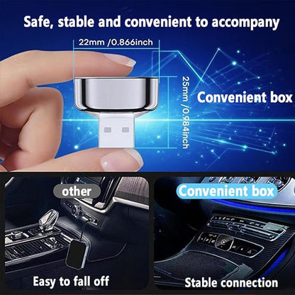 Wireless CarPlay Adapter，Ultra-Compact Stealth Design，Plug & Play，Dual-Band High-Speed Connection，Smart Cooling，Secure Installation，Compatible with Factory Wired CarPlay Vehicles