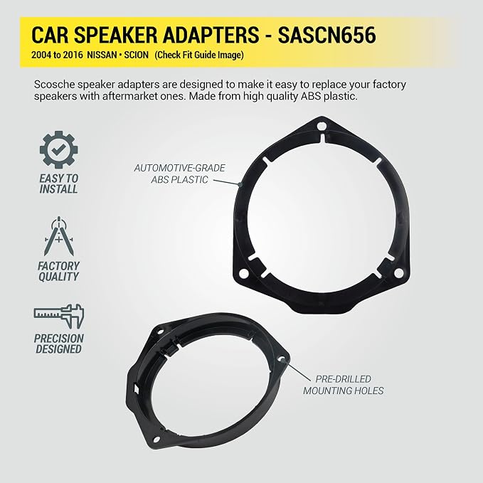 Scosche SASCN656 5.25-6.5” Speaker Adapters - Compatible with Select 2004-16 Nissan and Scion - Adapter for 5 1/4" to 6 1/2" Car Speakers - Sold in Pairs - Does Not Fit Oversize 6.5", 6.75" or 6X9"