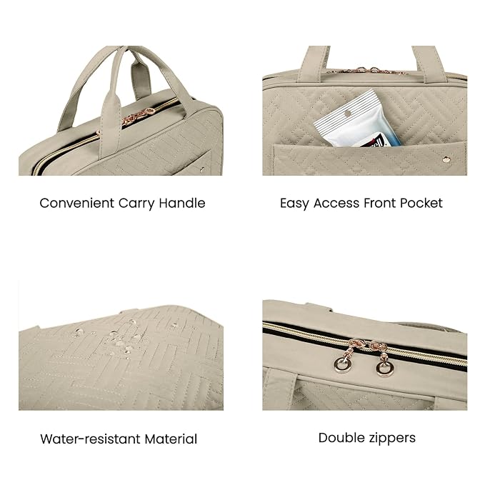 BAGSMART Toiletry Bag Travel Bag with Hanging Hook, Water-resistant Makeup Cosmetic Bag Travel Organizer for Accessories, Shampoo, Full-size Container, Toiletries (Camel, Medium)