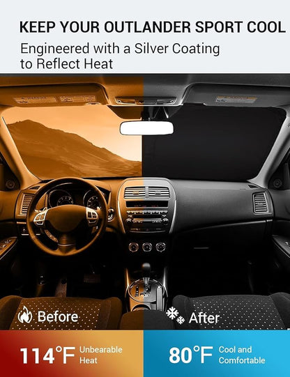 Proadsy 2026 Upgrade Windshield Sun Shade Custom Fit Mitsubishi Outlander Sport 2011-2025 2026 4-Layer Foldable Front Sunshade Protector Sun Visor Blocks UV Rays Keep Car Cooler