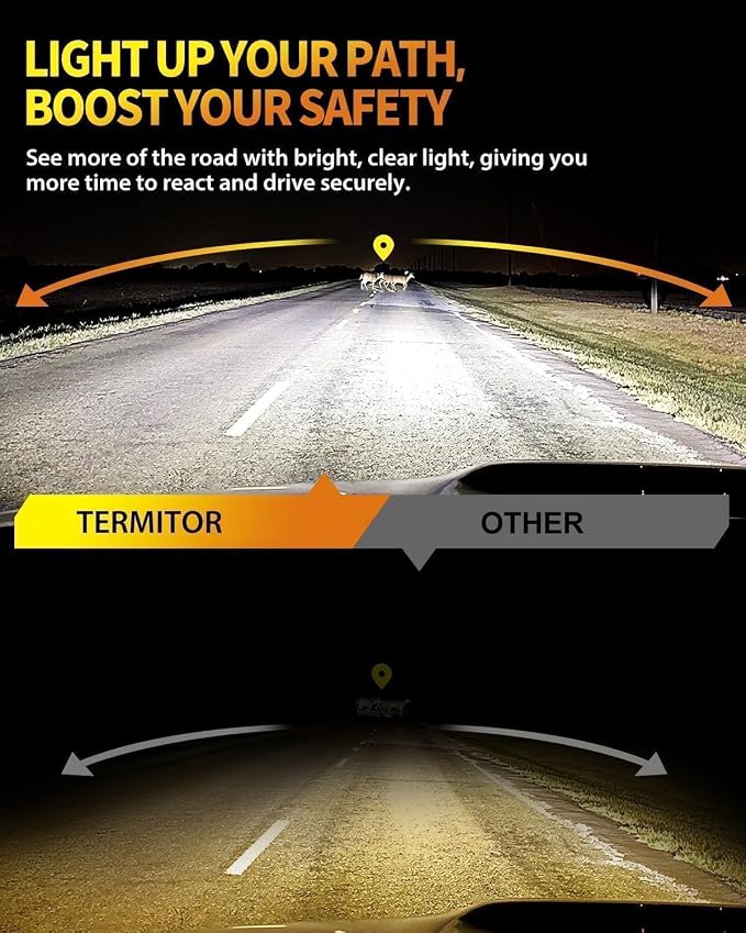 Termitor Upgraded H4/9003/HB2 Bulbs, 50,000LM 10X Super Bright, 1:1 Mini Size 6500K Cool White IP68 Waterproof Automotive Replacement H4 9003 Fog Lights, Quick Installation, Pack of 2