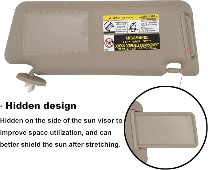 NHILES Driver Left Side Sun Visor Replacement Fits for Toyota Tacoma 2005-2015 Sunshade with Light 7432004210E0 Color Beige