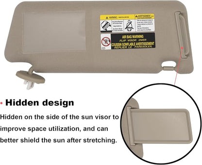 NHILES Driver Left Side Sun Visor Replacement Fits for Toyota Tacoma 2005-2015 Sunshade with Light 7432004210E0 Color Beige