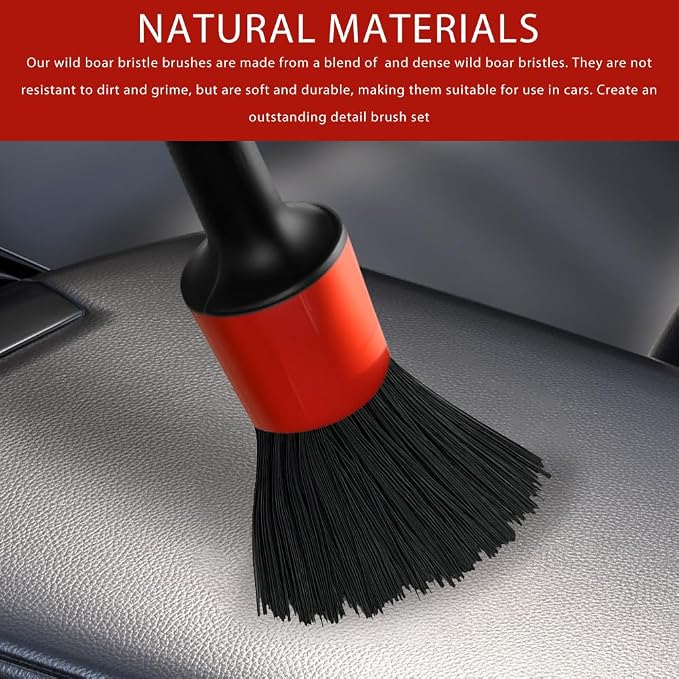5PCS Car Detailing Brush Set, Car Cleaning Kit, Soft Boars Hair Auto Interior Cleaning Detail Brushes, Automotive Interior Exterior No Scratch Dust Clean Tool Universal for Most Vehicles