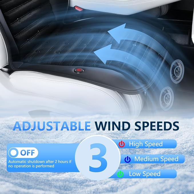 FLORICH Cooling Car Seat Cover with 2 Powerful Turbo Fans Ventilated Seat Cushion 3-Speed Adjustable 12V-24V Breathable Cooling Car Seat Pad for Summer Driving Universal Fit for Car SUV Truck Van