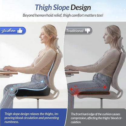 ZIKEE 6" Thickened Donut Pillow Seat Cushion, Ergonomic Hemorrhoid Pillow with Widened Cutout for Tailbone,Sciatica Pain Relief & Postpartum, Memory Foam Office Chair Cushion for Long Sitting at Home