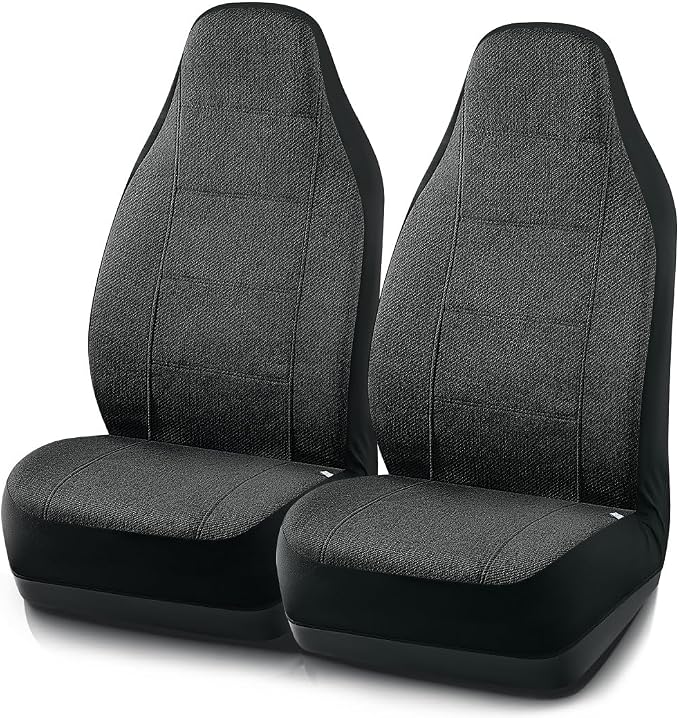 Road Comforts Car Seat Covers for Front Seat, High Back Heavy Duty Breathable Flax Seat Protector, Airbag, Not Seat Belt Compatible, Washable Seat Cover Fits for Most Cars, Trucks, SUVs, Vans Black
