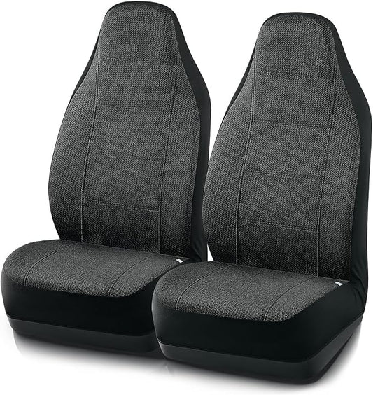 Road Comforts Car Seat Covers for Front Seat, High Back Heavy Duty Breathable Flax Seat Protector, Airbag, Not Seat Belt Compatible, Washable Seat Cover Fits for Most Cars, Trucks, SUVs, Vans Black