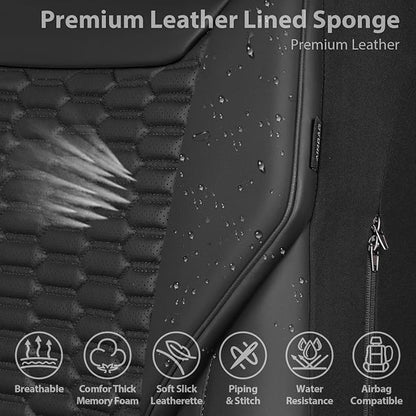 CAR PASS 3D Foam PU Leather Car Seat Covers Full Set,Luxury Breathable Faux Leather Seat Covers for Car,Anti Slip Universal Fit for SUVs Vans Sedan Truck Automotive,Armrest Airbag Compatible All Black