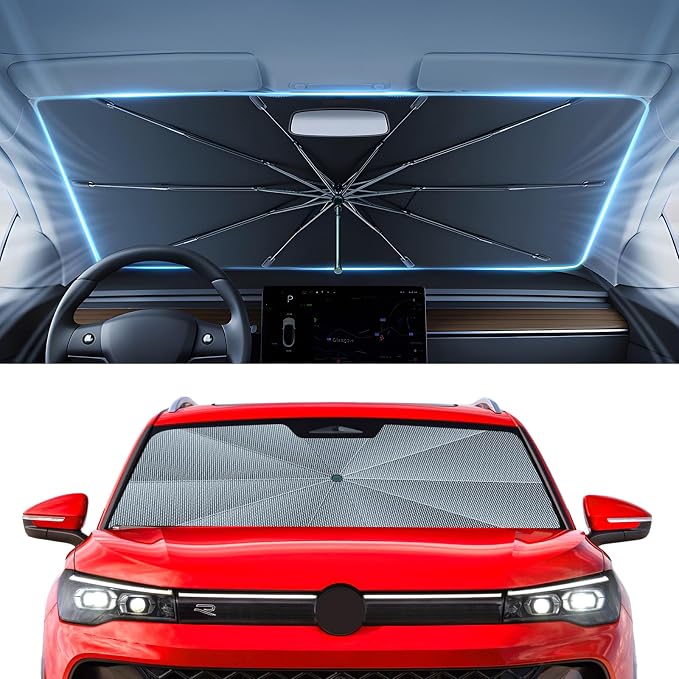 Autorder Windshield Sun Shade Umbrella for 2025-2026 Volkswagen VW Tiguan Accessories,Upgraded Ice Crystal Material,Easy Setup Umbrella Sunshade for Car Windshield,100% Sun Blocking