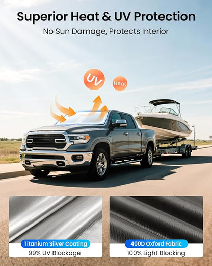 REEVAA Upgraded for Dodge RAM 1500 2026-2019 Windshield Sunshade [Tailored Fit, 99% Sun Protection] Foldable Sun Shade Car Accessories with Storage Bag