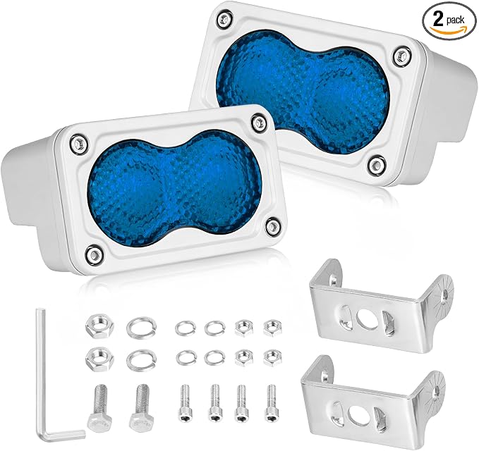 Blue LED Light Pods Waterproof 2Pcs 3 Inch 40W CREE LED Marine Deck Dock Cabin Courtesy Blue Diffused Floodlight for Boat Pontoon Dinghy Kayak Jon Yacht Truck Trailer Camper